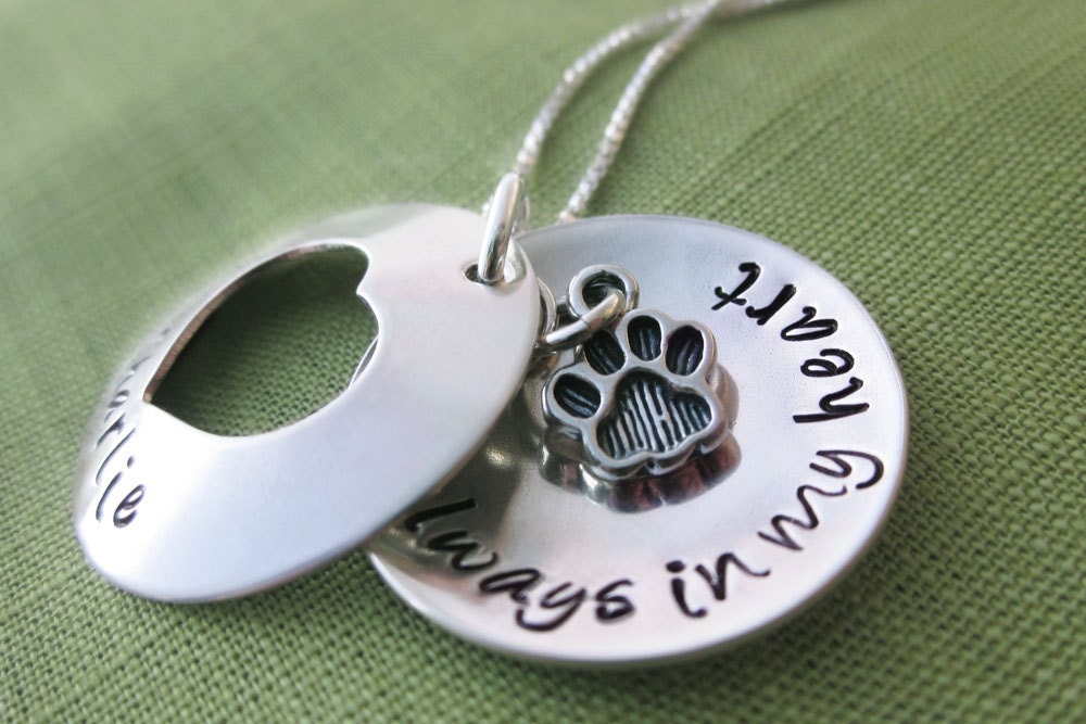 Always in My Heart Pet Locket Necklace - Personalized Pet Jewelry - Sterling Silver - Hand Stamped
