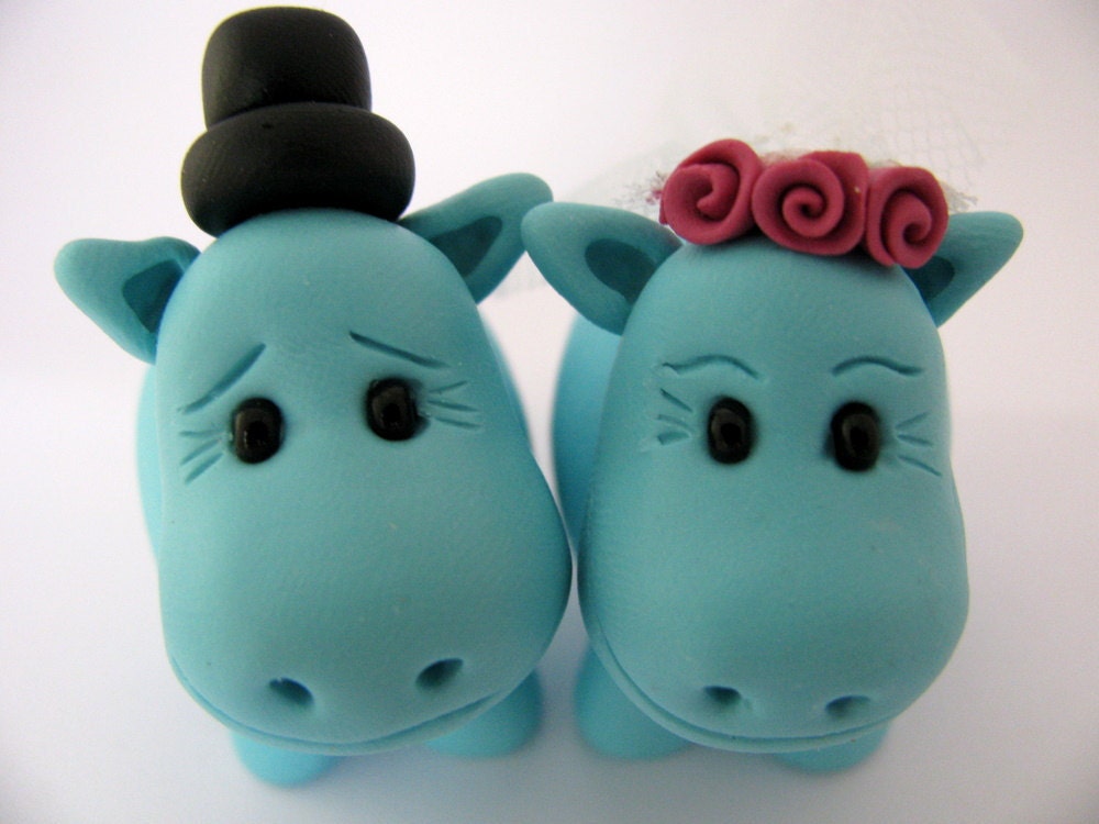 hippo bride and groom cake topper, custom wedding cake topper, cute wedding cake toppers