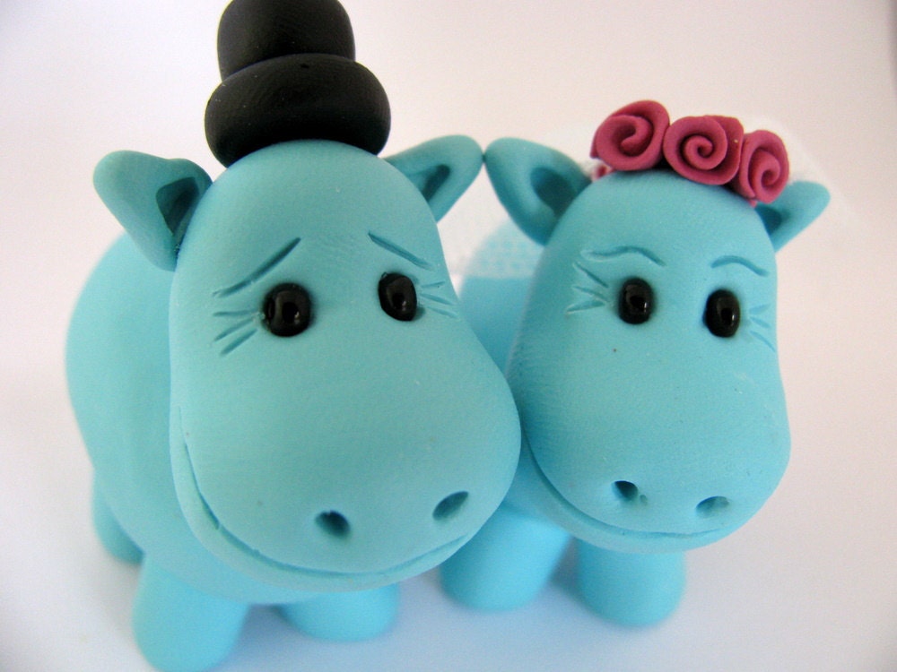 hippo bride and groom cake topper, custom wedding cake topper, cute wedding cake toppers