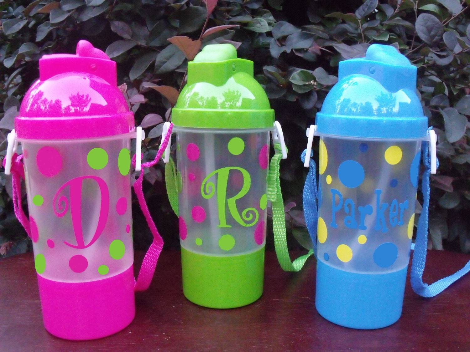 Personalized Polka Dot Water Bottle with Straw and snack cup