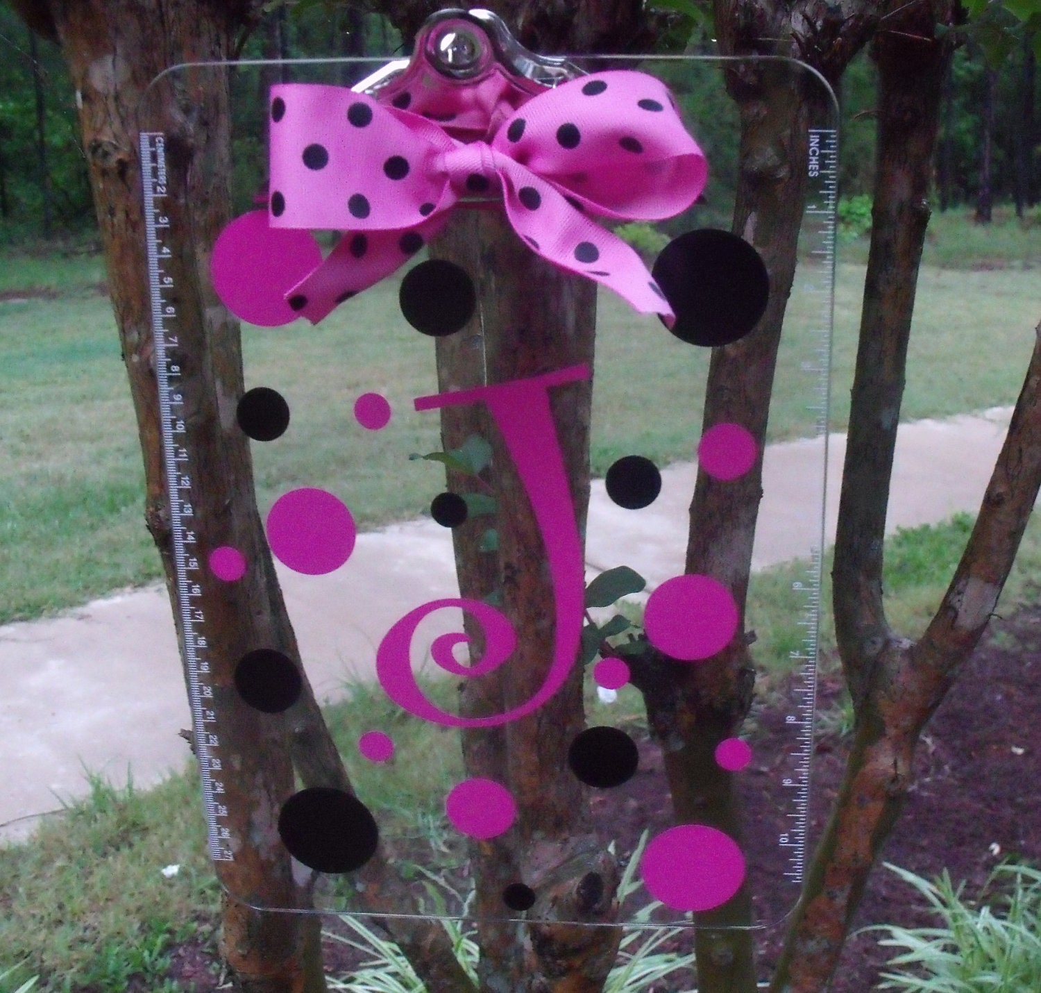 Preppy Personalized Polka Dot Clear Clipboard