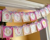 Cupcake Theme Party Personalized Happy Birthday Banner (pink, blue, green, plaid, stripe polka dot) Girl DIY Printable Il_170x135