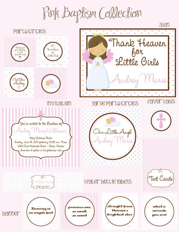 Baptism Pink Angel - Party Package - Girl DIY Printable