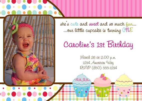 Cupcake 5x7 Photo Birthday Party Invitation - Girl DIY Printable Il_570xn