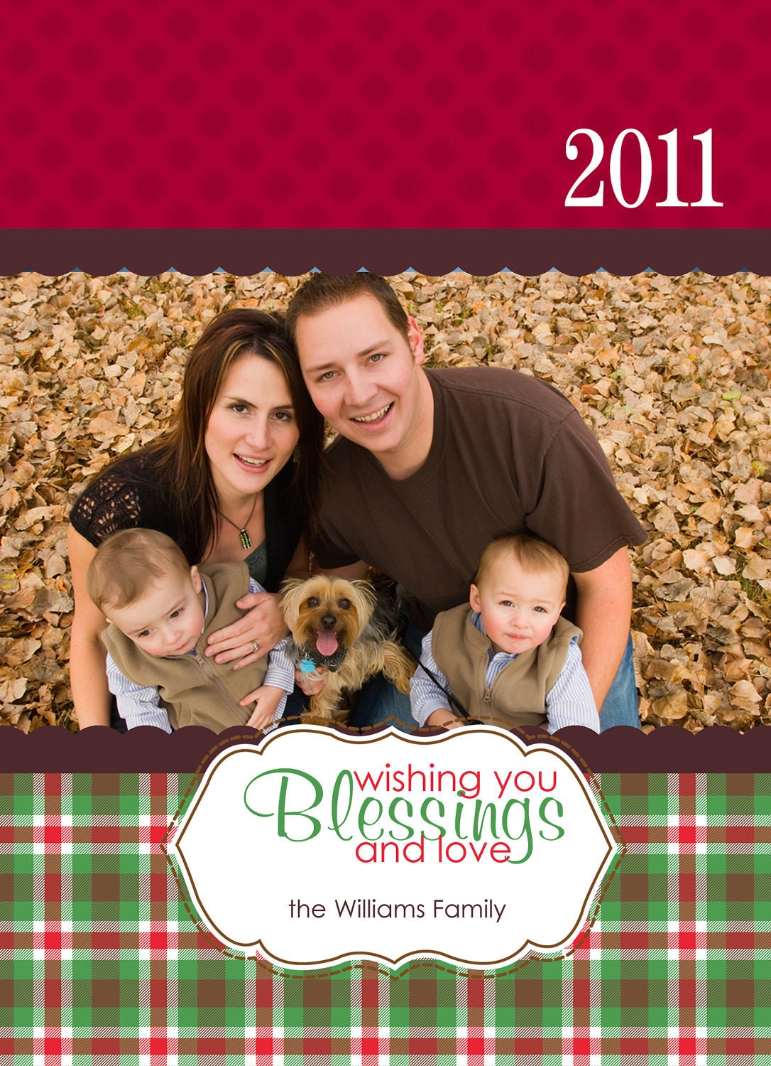 Blessings Green & Red Plaid Custom Christmas Holiday Photo Card Il_570xn