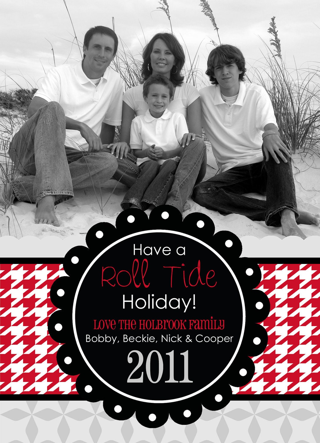 Red Houndstooth Christmas Custom Holiday Photo Card Il_570xn