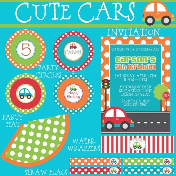 Cute Cars Essentials Birthday Party Package - Boy DIY Printable Il_570xn