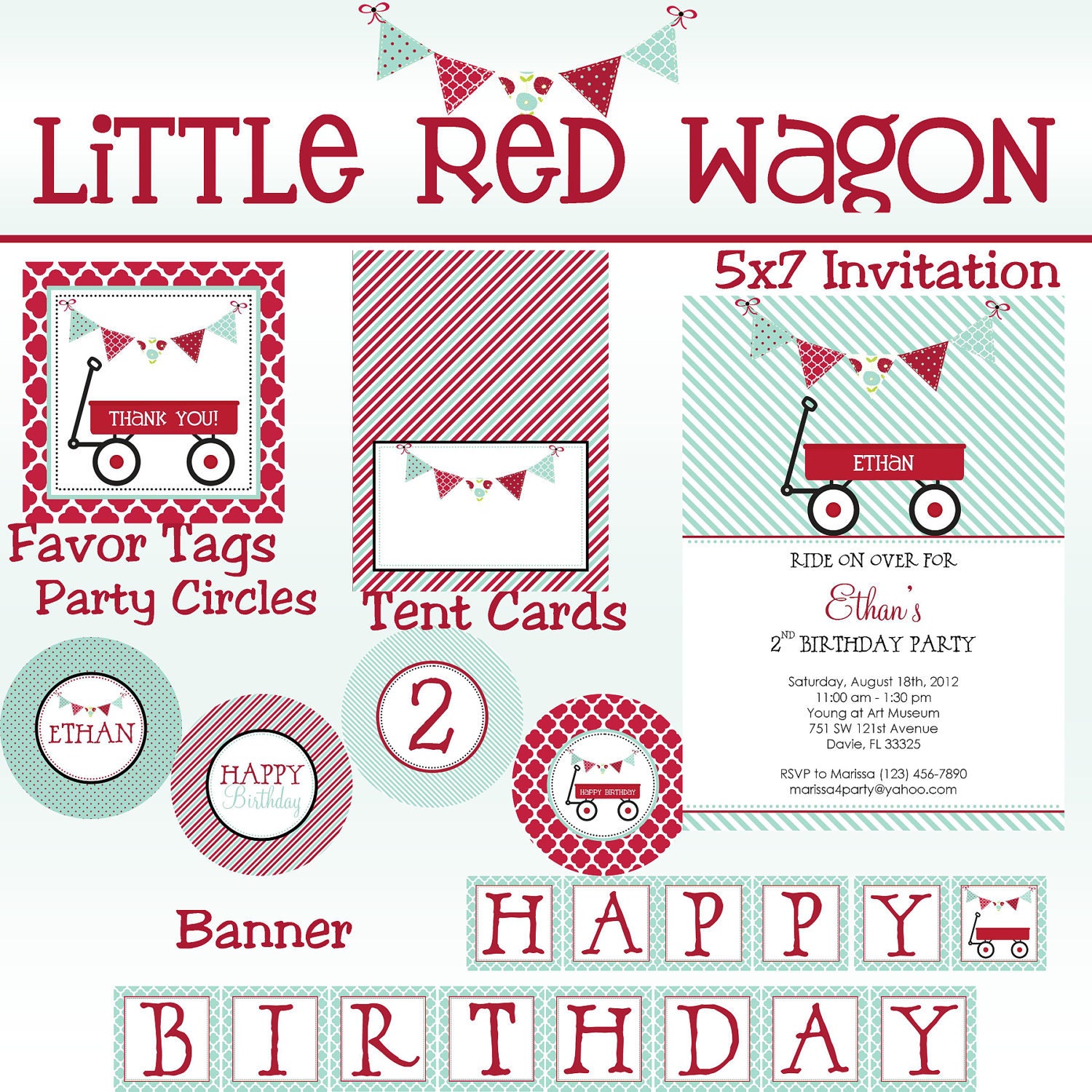 Little Red Wagon Birthday Boy PRINTABLE Party Package Il_570xn