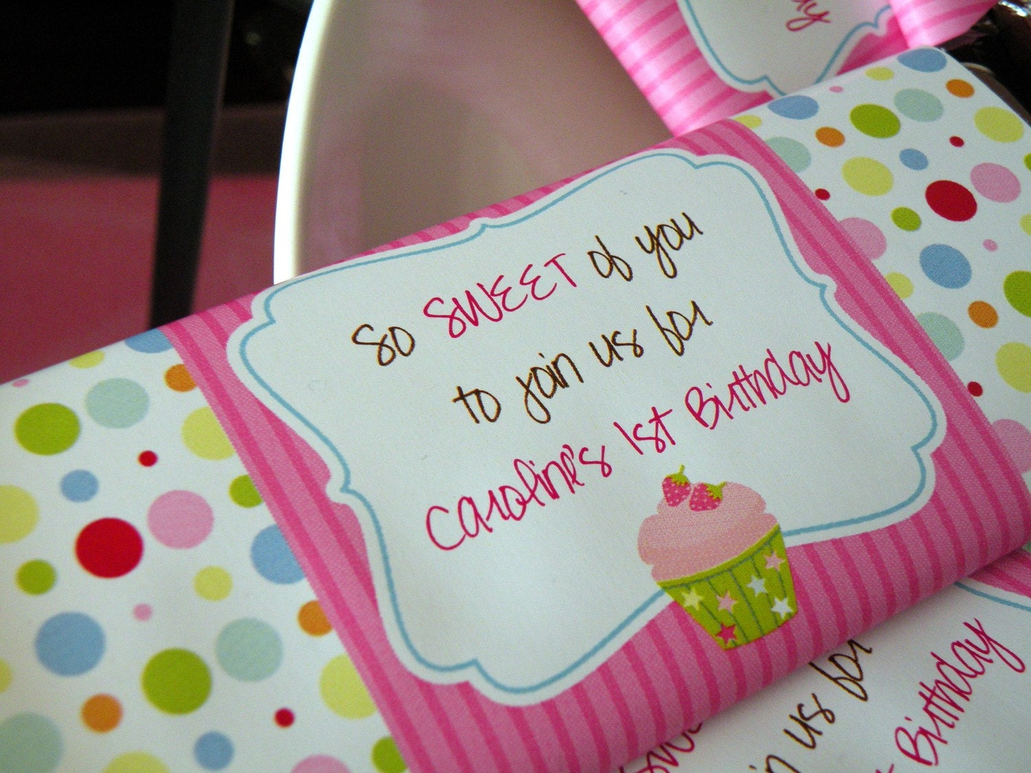 Cupcake Theme Birthday Party Candy Bar Wrapper (pink, green, blue, plaid, polka dot) Girl DIY Printable