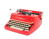 Vintage 1955 Bright Red Royal Quiet De Luxe Manual Typewriter