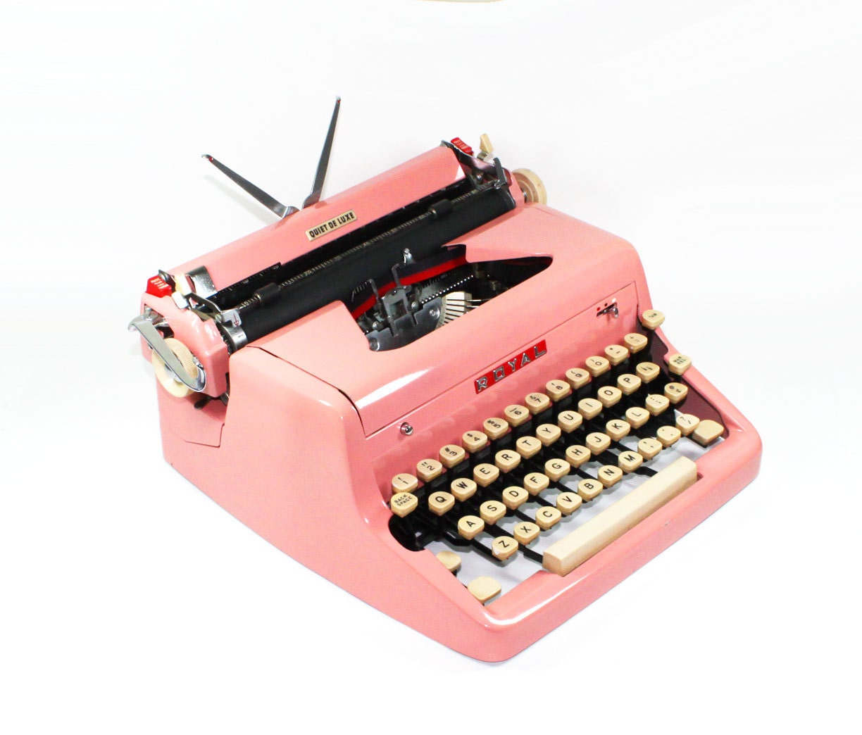 Vintage 1955 Bright Pink Royal Quiet De Luxe Manual Typewriter