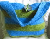Felted Bag: Hawk's Kay. Turquoise and sea green stripe this medium felted gypsy bag.