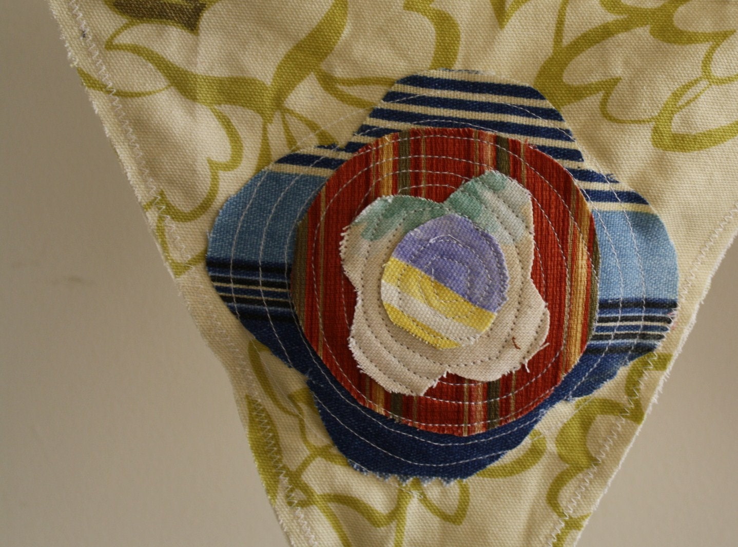 Flower Mandala Bunting Banner, Prayer Flags,  Upcycled, Eco friendly - one of a kind