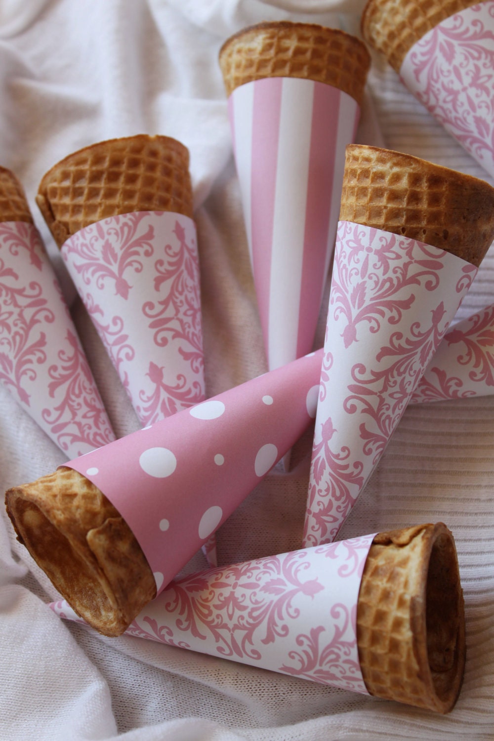 Pink Ice Cream Cone Wrappers (Set of 24) RESERVED -rush delivery