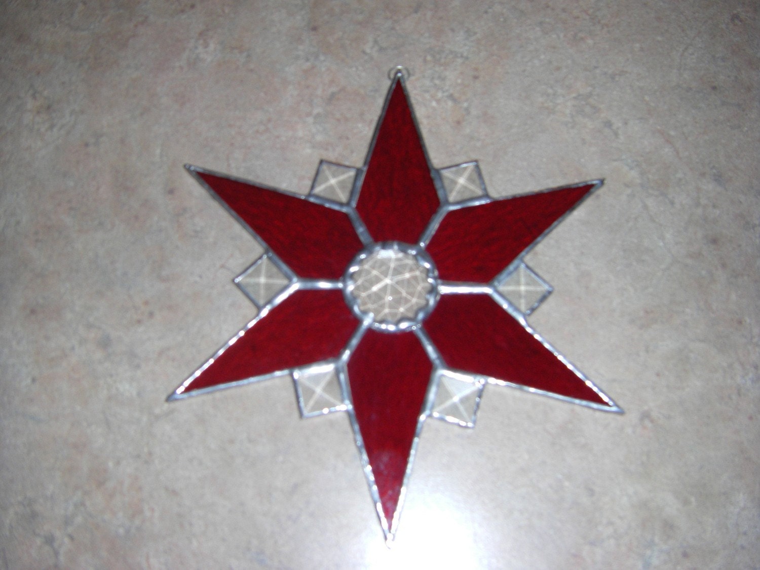 Items similar to Stained Glass Red Star, 6 Crystal Prisms, Jewel