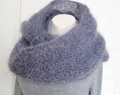 Handknit Cowl Scarf 4 Wraps Brilliant Grey Mohair Ladies