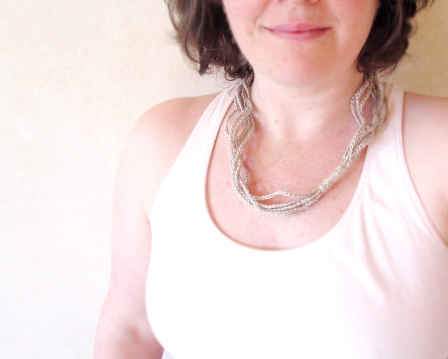 Versatile Headband Natural Nude Beige Linen Crochet freeshippingfrance team trade on