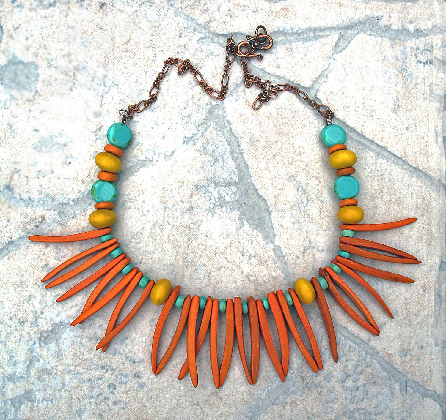 Orange Necklace, Lightweight, Colorful, Coco Beads, Beaded, Beadwork, Single Strand