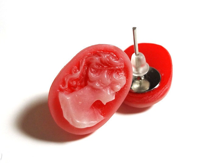 Red Cameo Earring Posts