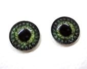 16mm Dark Green Gear Glass Eye Cabochons - Evil Eyes for Doll or Jewelry Making - Set of 2