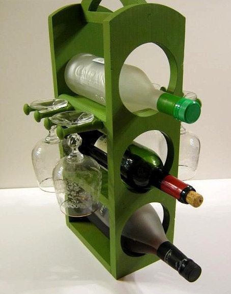 Unique wine rack stemware rack in Apple Green is Handmade