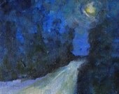 Road Painting journey art country road moonlight painting