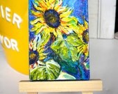 Original miniature painting Sunflower with easel 2x3