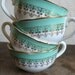 Antique cups, French, white and green, coffee, tea, gold, hot chocolate, french, Digoin, sarreguemines, white, French vintage