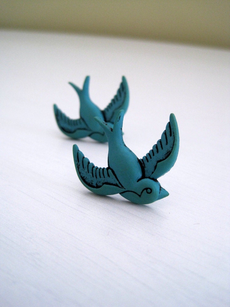 Teal Retro Sparrow Earrings