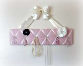 Original Girls French Jewelry Hanger and Bow Holder - Pink Satin and Ivory Ribbon - Princess - Ballerina