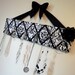 Original French Jewelry Hanger - Flocked Black and White Damask Satin with Black Bow - Ready to Ship