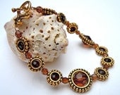 Brown Crystal Bracelet, Brown & Gold Bracelet, Beaded, Circles, Autumn Colors