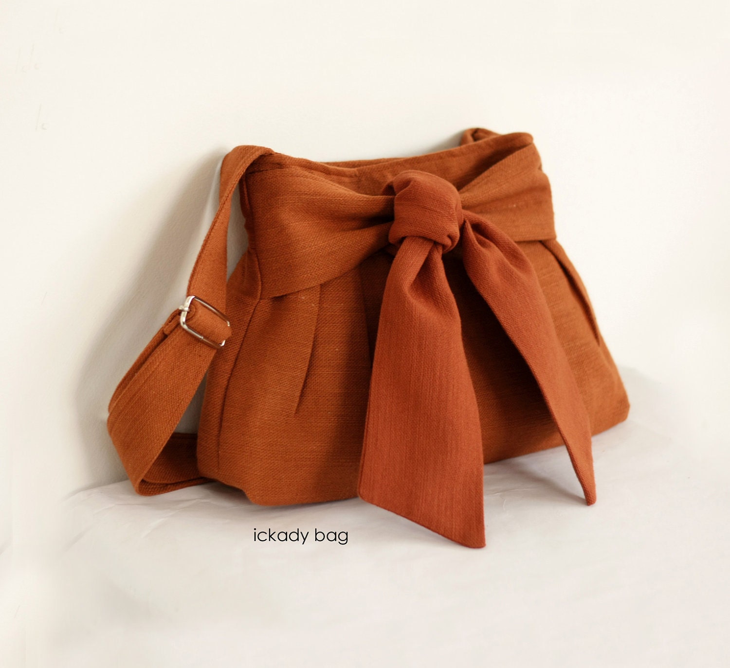 SALE - Cute Bag / Cute Purse / Small Cross body Bag / Day Bag in Burnt Orange Hemp Cotton / Bow / Passport bag - ickadybag