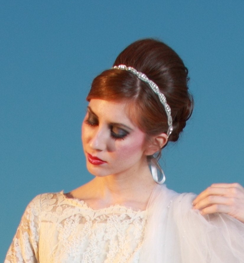 Bridal beaded oval crystal rhinestone wedding headband or halo.  CLAIRE
