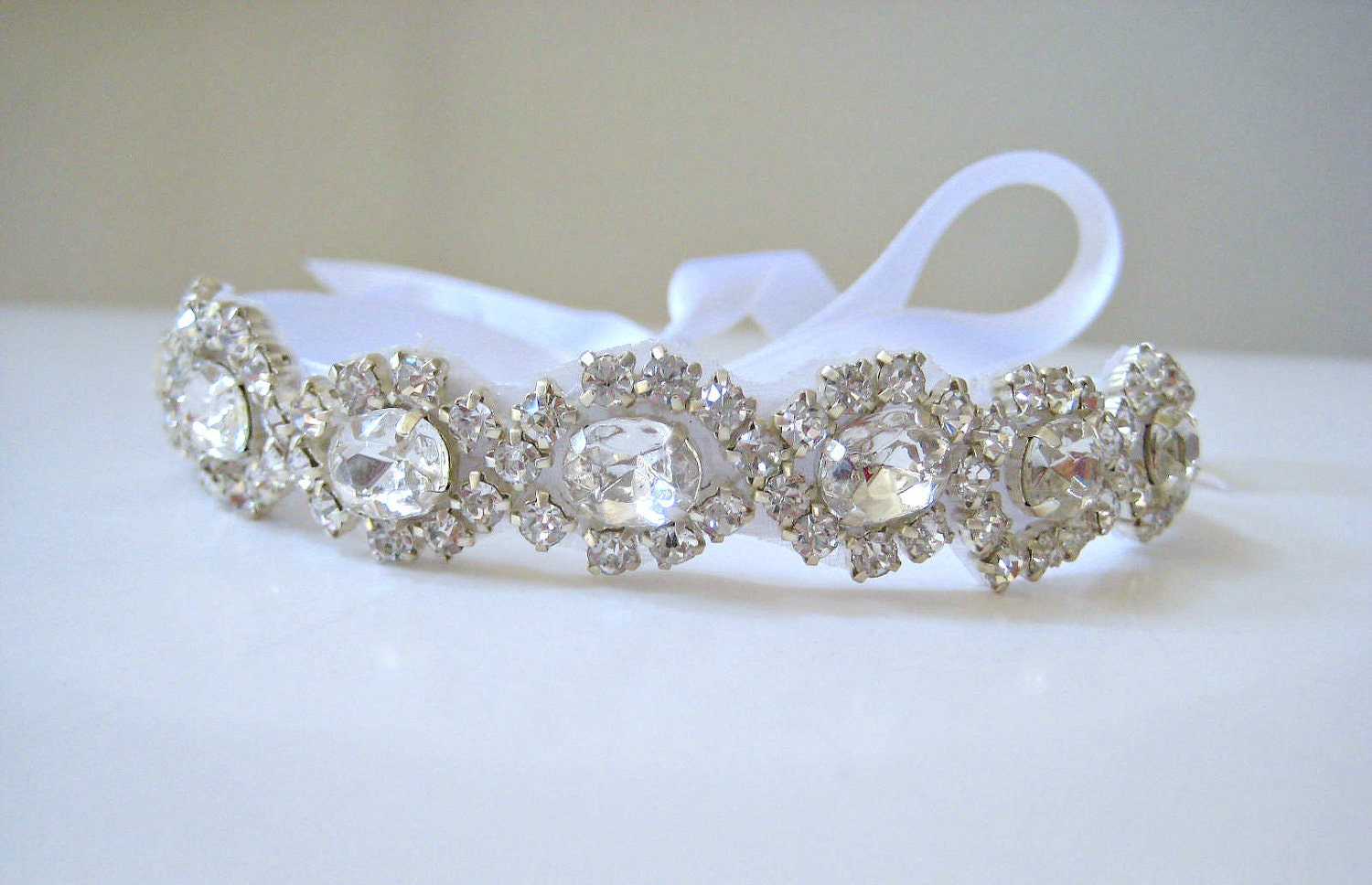 Bridal beaded crystal rhinestone jewel flower wedding bracelet.  TESS