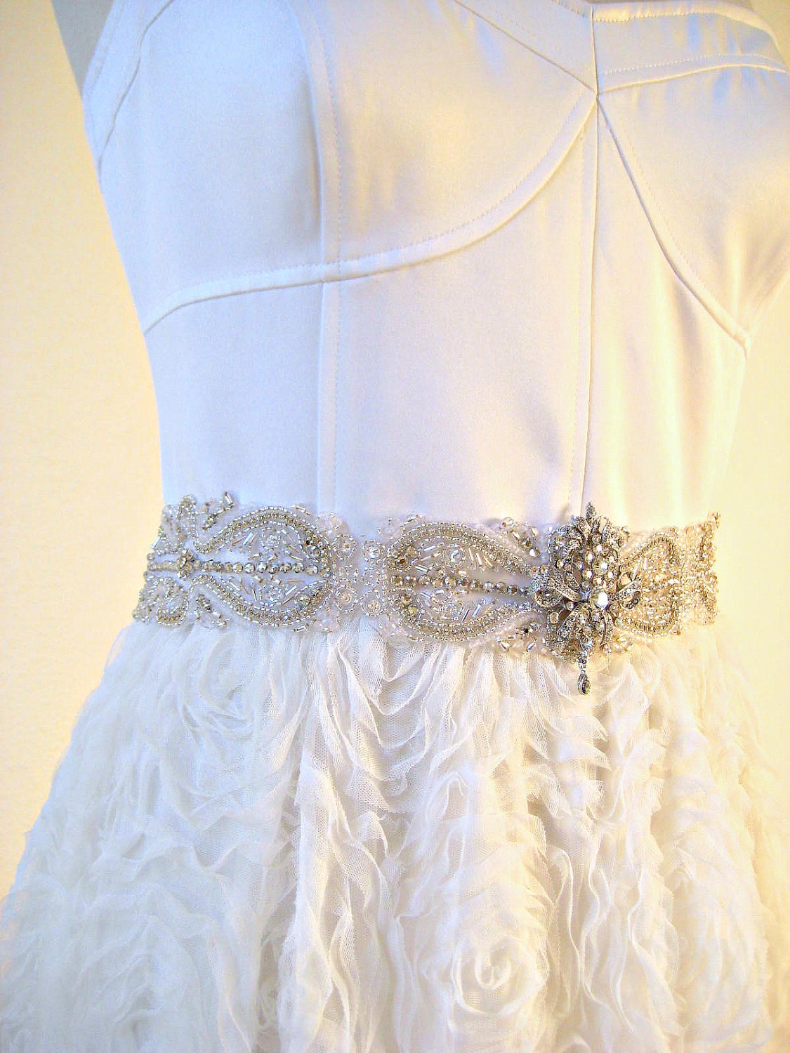 Elegant bridal beaded crystal rhinestone sash/belt. VINTAGE ROMANCE.