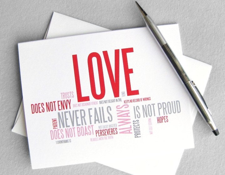 Wedding card, anniversary card - Love is patient, love is kind: 1 Corinthians 13 modern christian card - RedLetterPaperCo