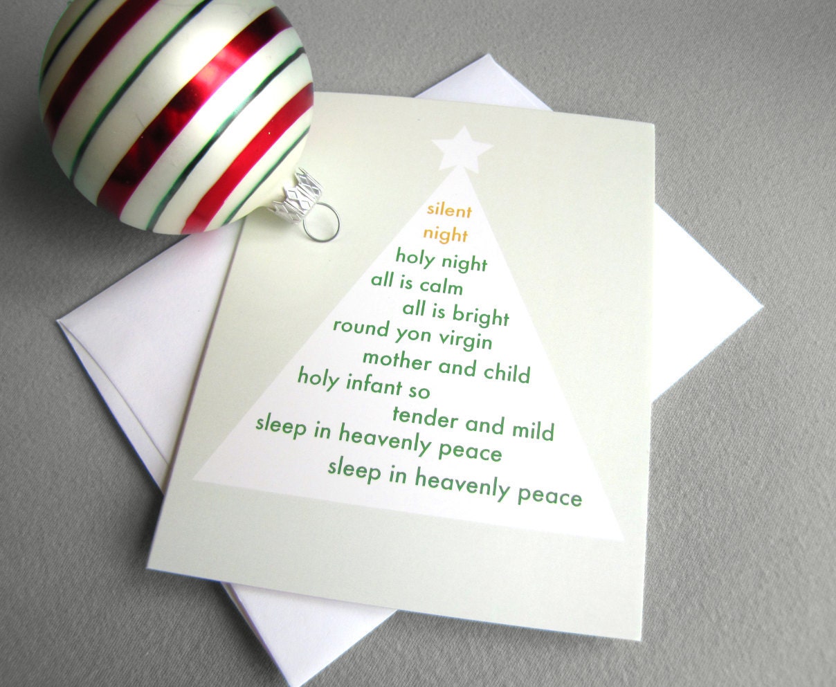 Items similar to Christmas cards - Silent Night lyrics Christmas tree ...