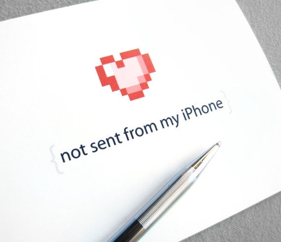 Funny love card - Not sent from my iPhone pixelated heart - red, pink, white
