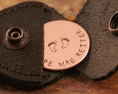 Hand Stamped Personalized Copper Token - Key Chain with Leather Case - New Daddy token with all baby details