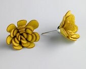Fabric Earrings with Chartreuse Flowers & Sterling Silver, sz Medium