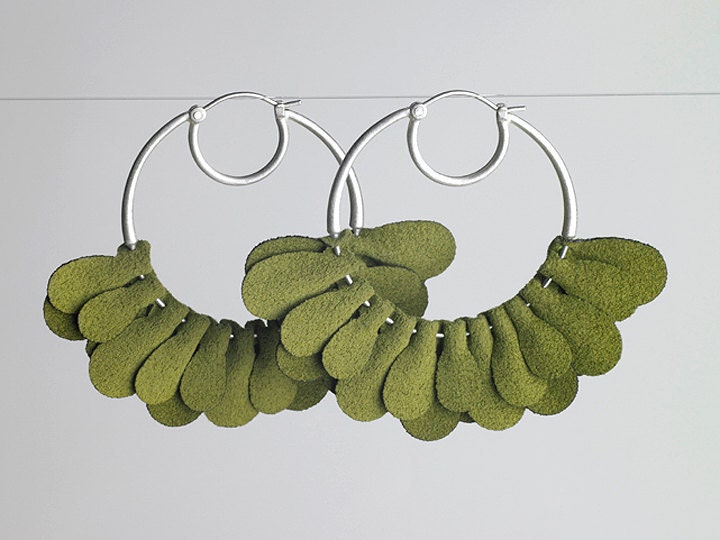 Petit Pois Fabric Flutter Hoop Earrings in Sterling Silver