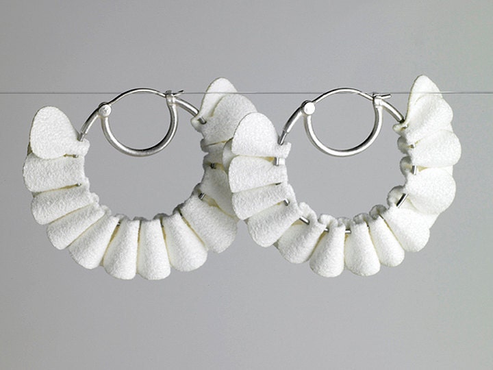 Soft White Ruffle Hoop Earrings in Sterling Silver