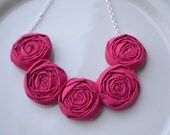 Hot Pink fabric rolled rosette necklace