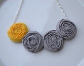 Grey and Yellow rolled rosette necklace
