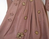 Beaded 40s Dress / Taffeta with Beaded Floral Appliqued Skirt S