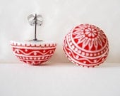 Red and White Mosaic Earrings