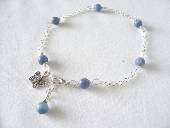 anklet, blue anklet, gemstone anklet, butterfly anklet, beaded anklet, sale, ooak, fashion jewelry, great gift idea