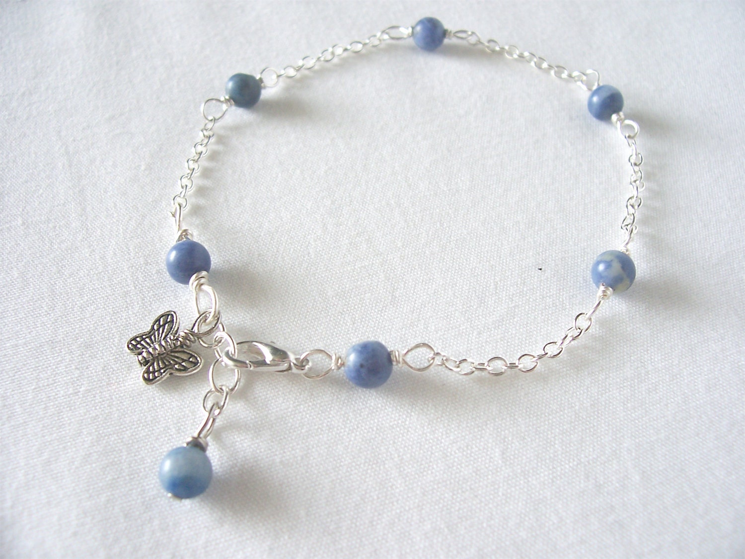 anklet, blue anklet, gemstone anklet, butterfly anklet, beaded anklet, sale, ooak, fashion jewelry, great gift idea