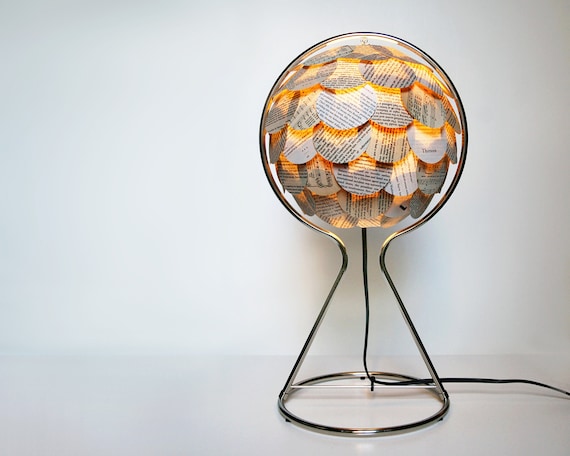 Mixed Book Table Light with Metal Stand - Paper Shingles Covered Artichoke Lantern Light